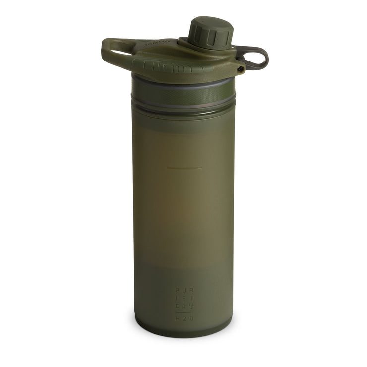 Best top rated Grayl GeoPress Filter and Purifier Water Bottle - 24 Fluid Ounces / Covert Edition / Back of Bottle View / Olive Drab