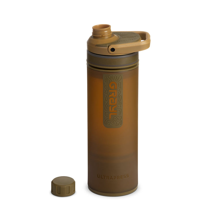 Best top rated Grayl UltraPress Filter and Purifier Water Bottle – 16.9 Fluid Ounces / Covert Edition / Spout Cap Off View / Coyote Brown