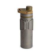Grayl UltraPress Titanium Filter and Purifier Water Bottle – 16.9 Fluid Ounces / Covert Edition / Backside View / Coyote Brown