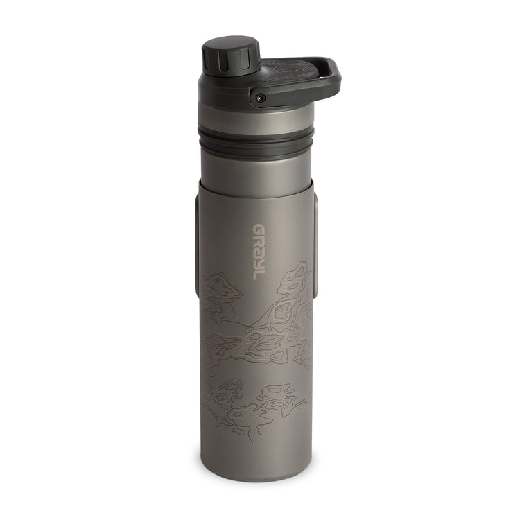 Grayl UltraPress Titanium Filter and Purifier Water Bottle – 16.9 Fluid Ounces / Covert Edition / Purifying Press View / Covert Black