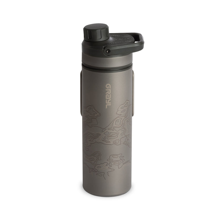 Grayl UltraPress Titanium Filter and Purifier Water Bottle – 16.9 Fluid Ounces / Covert Edition / Standard View / Covert Black