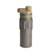 Grayl UltraPress Titanium Filter and Purifier Water Bottle – 16.9 Fluid Ounces / Covert Edition / Backside View / Desert Tan